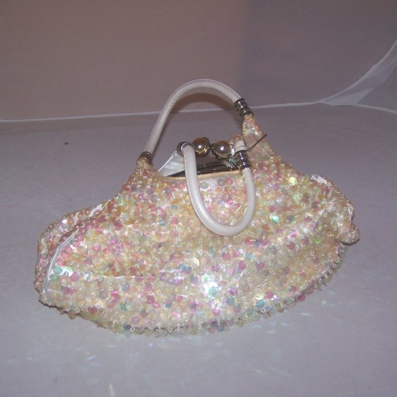 Whimsical White Sequence Handbag - Picture 1 of 8